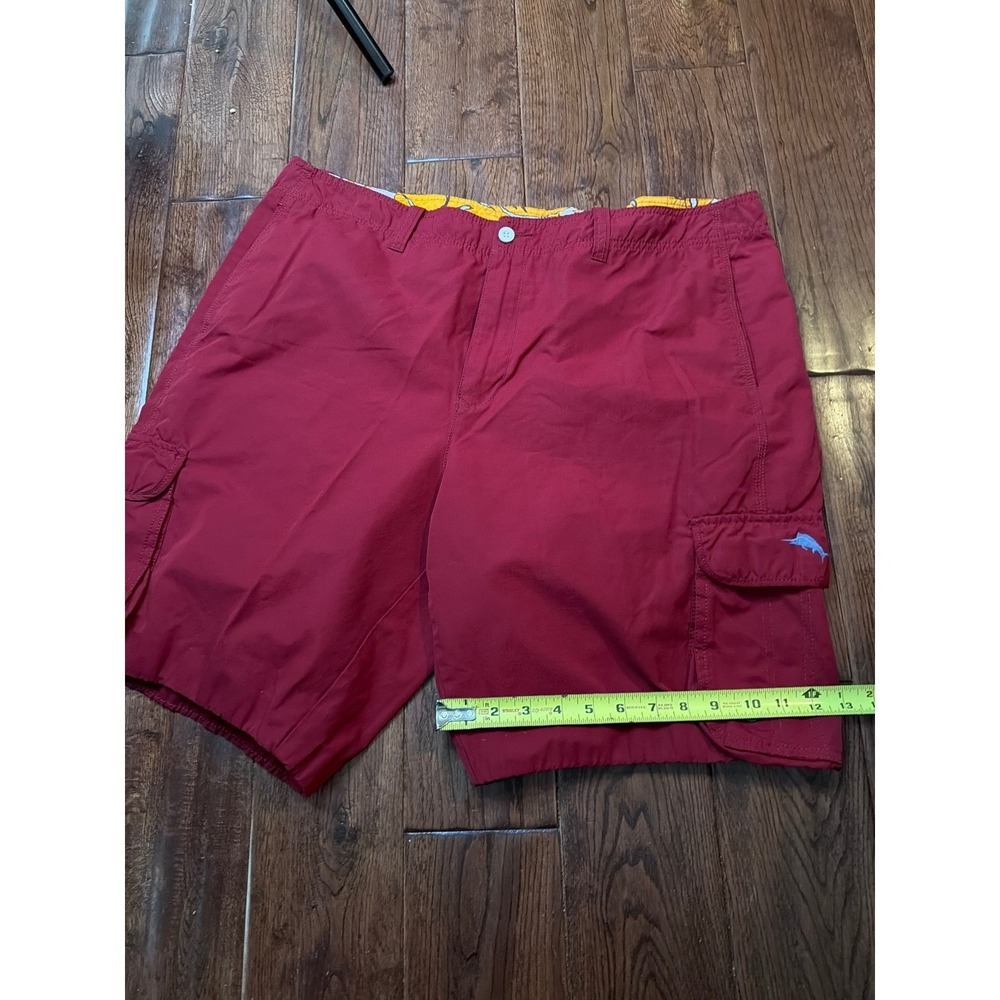 Tommy Bahama Mens Red Cargo Tech Shorts Marlin Logo Hybrid Board Shorts Size 37